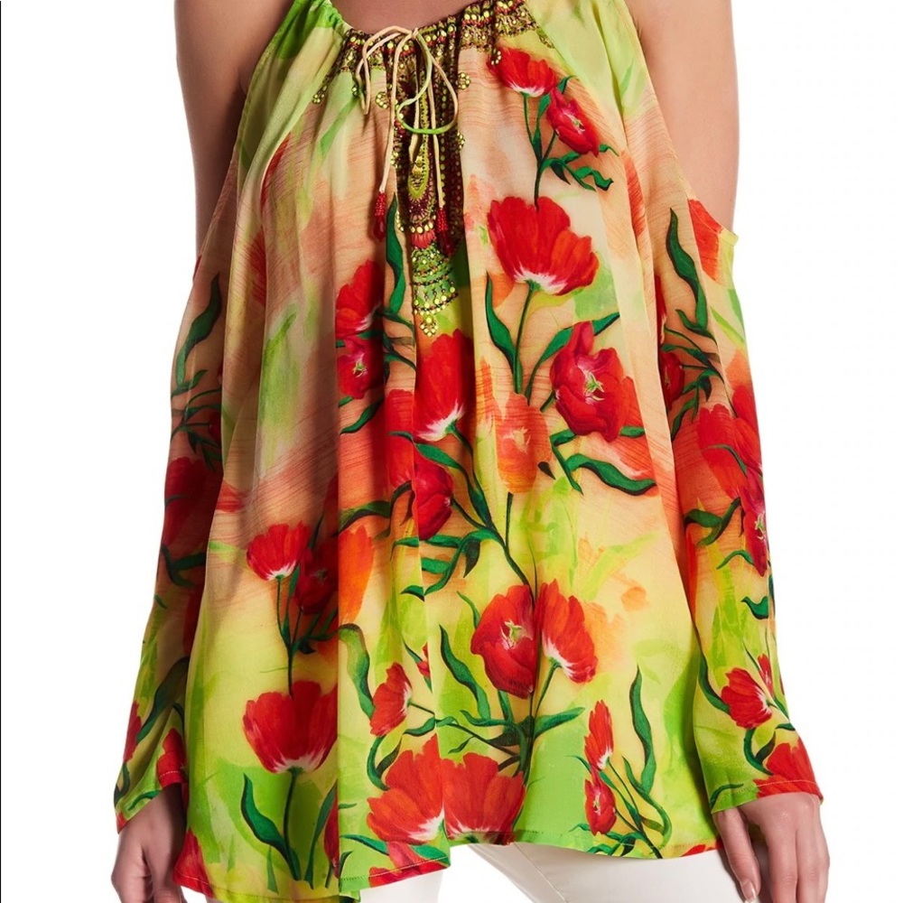Shahida Parides Tulip Mona Lisa Top beautiful bead detail M/L new w/tags